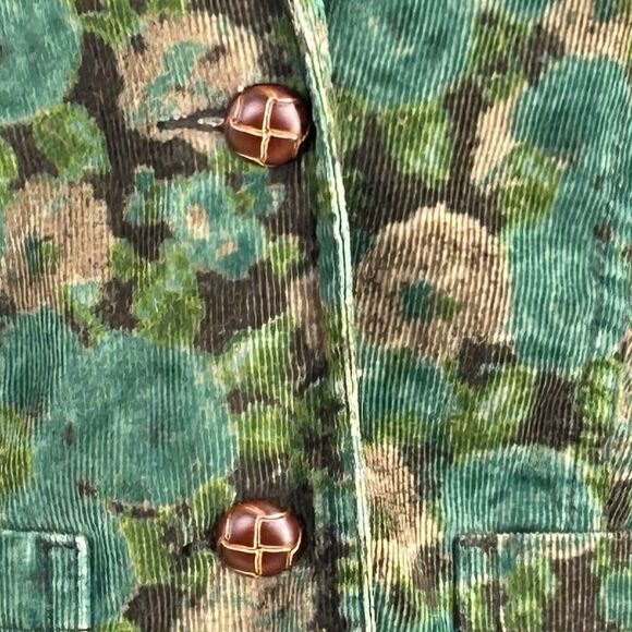 VTG Liz Claiborne Green/Brown Floral Printed Elbow Patch Corduroy Jacket Small - Picture 11 of 13